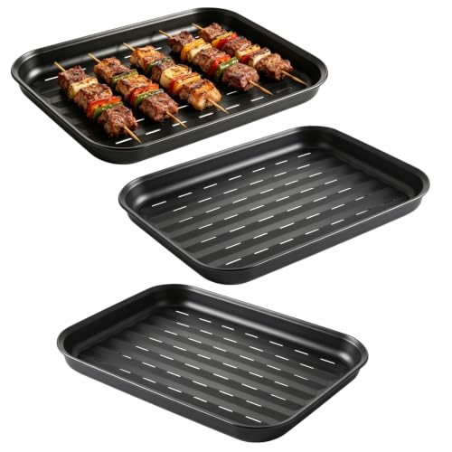 3 Pièces Plat Inox pour Barbecue pour Poisson Viande et Légumes, Plats Inox Réutilisables, Faciles à Nettoyer, Compatibles avec Barbecue à Gaz, 34,5 x 24...