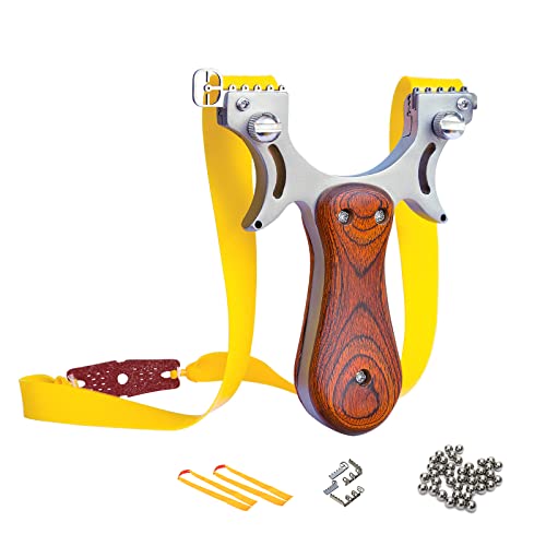 Tongtu Slingshot Set for Adults Stainless Steel Hunting Catapult with 2 Replacement Bands 50 Sling Shot Ammo Sight Shooting Practice Competition