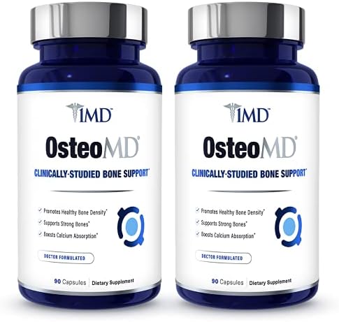 1MD Nutrition OsteoMD for Comprehensive Bone Support | with Calcium Hydroxyapatite, Vitamin D3 & K2 | 180 Capsules (2-Pack)