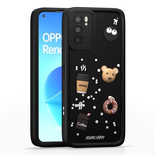 Image of Pikkme Back Cover for Oppo Reno 6 5G | Cute Fun Cartoon 3D Bear Silicone Full Body Protection Bumper Cover (Black)