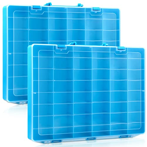 Image of Juexica 2 Pcs Large 48 Grids Plastic Storage Bead Organizer Box, Tackle Box, Compartment Organizer Container with Adjustable Dividers for Jewelry Art Crafts Toys Screw Small Parts(Blue)