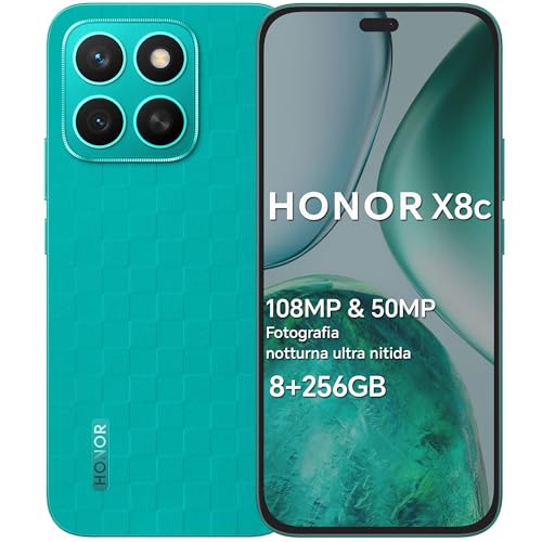 HONOR X8c Smartphone Android 15 Dual SIM 4G, 8GB RAM 256GB, AMOLED da 6.7 pollici display telefono con Qualcomm Snapdragon 685, 108&50MP, 5000 mAh, AI Eraser, Marrs Green[Versione italiana]