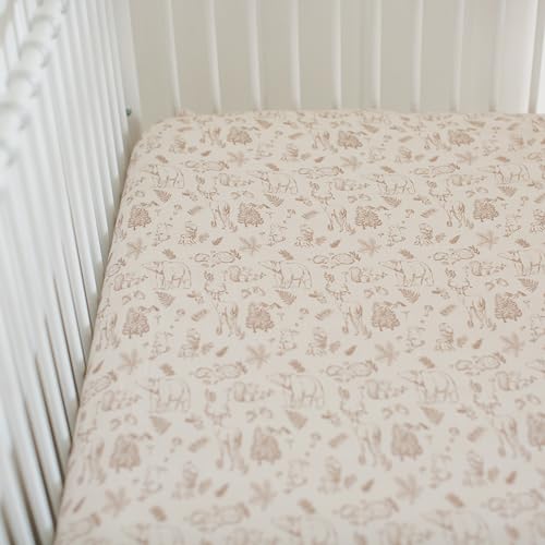 Image of Crib Sheets Neutral - Fitted Baby Crib Sheets Bed for Girl Boy - 2 Pack Standard & Toddler Mattress - Buttery Soft Organic Cotton Blend (Magic Forest)