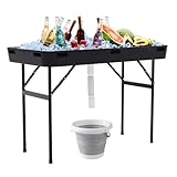 S AFSTAR 4 Foot Ice Tables for Parties with Drain, Folding Cooler Table Outdoor with Foldable Bucket, Removable Skirt, Portable Chill Cooler for Drinks Beverages, Party Ice Bin Table for BBQ Wedding