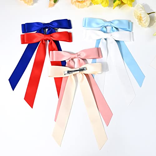 Aileam 10Pcs Silky Satin Hair Bows Hair Clip Ribbon Accessories Ponytail Holder Slides Metal Clips French Barrette Hair Bow For Women Girls Toddlers Teens Kids thumb #5