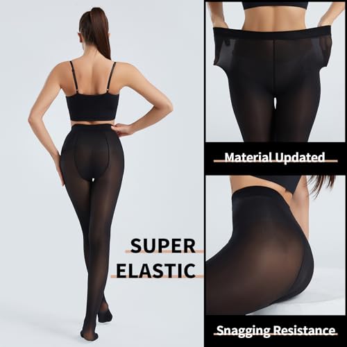 Semi Opaque Microfiber Tights - 2 Pack Ultra Durable Tights Control Top, Footed Pantyhose for Women2