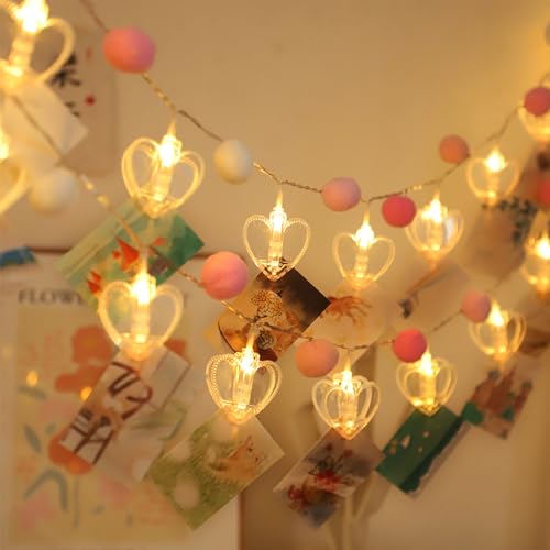 9.85Ft Photo Clip String Lights with 20 Cute Pompoms 20 LED Clear...