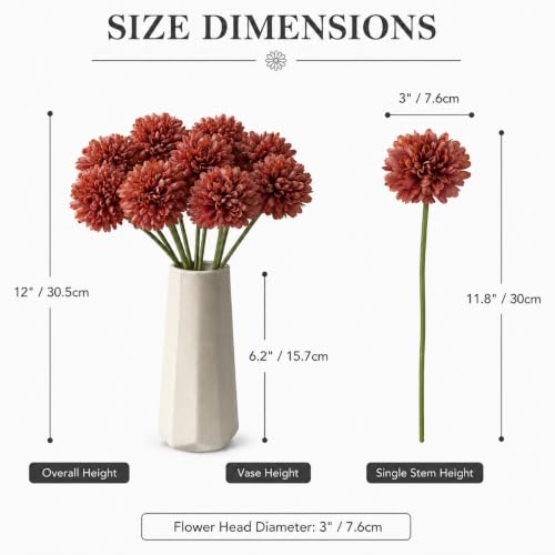 Image of Mandy's 12pcs Artificial Burnt Orange Ball Chrysanthemum Flowers