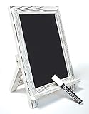 Better Office Products Framed Tabletop Chalkboard Sign, 9.5' x 14', Rustic Wood Frame, Small Magnetic Chalkboard with Built-in Ledge and Folding Stand, One White Chalk Marker Included,(Whitewash)