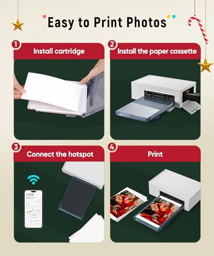 Liene M100 4x6'' Photo Printer, Phone Printer 100 Sheets & 3 Cartridges, Full-Color Photo, Portable Instant Photo Printer for iPhone Android, Thermal Dye Sublimation, Wi-Fi Picture Printer 100 Papers