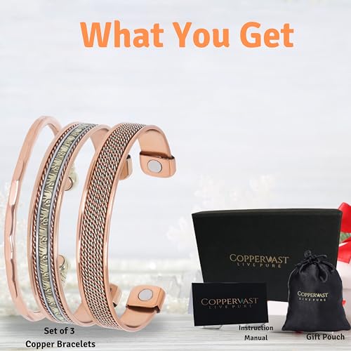 Copper Bracelets- for Men and Women| Set of 3 with Gift Bag |Handmade 100% Copper3