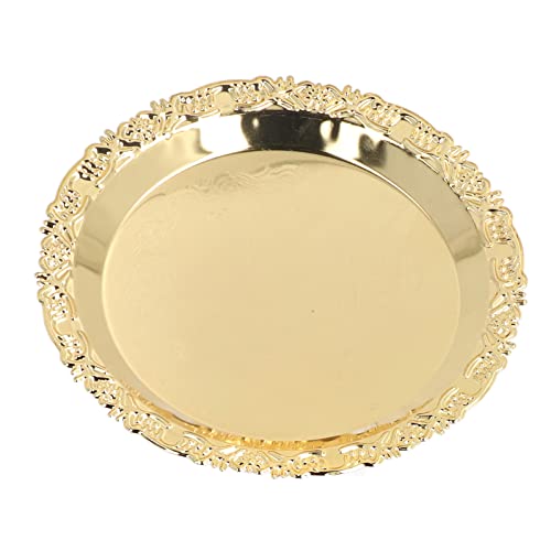 Plateau de Rangement Rond doré, Plateau de Service en Acier Inoxydable à Bordure Creuse avec Plaque décorative Finition Miroir pour cosmétiques Bijoux Parfum, 19,5 cm/7,7 Pouces
