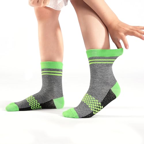 Image of 12 Pairs Boys Crew Socks, Kids Athletic School Socks Ages 2-13 | Fashion vibrant checkered patterns,perfectly fit school, sports, playdates and all daily occasions