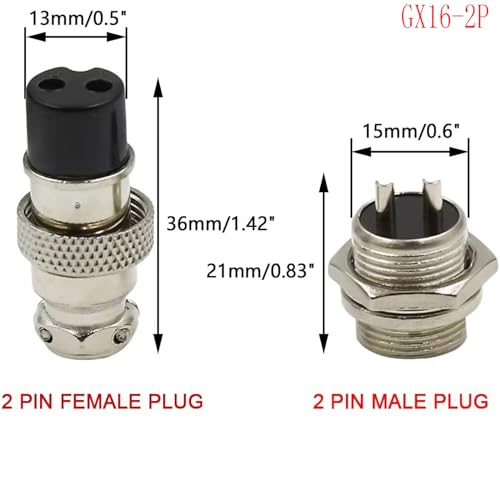 Conector aviación metálico GX16-2P 16mm 2 pines set 2 miniatura 2