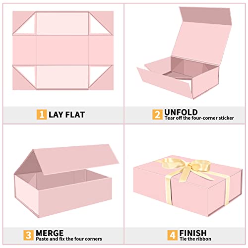 Daiuni Pink Gift Box 10.5"X7.1"X3.15" With Ribbon And Magnetic Closure Lid For Presents #TOP3