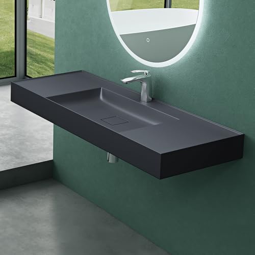 Mai & Mai Lavabo sobre Encimera Lavabo Suspendido Baño Lavabo | Rectangular | Antracita Mate | Mármol Fundido | 120x46x12cm | con Orificio para Grifo y Válvula de Desagüe | Colossum630