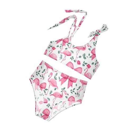 Wusikd Beautiful Flamingo Girls Swimsuits Two Piece Pink Bow Swimwear Bikini Set for for Girls Size 3T 5
