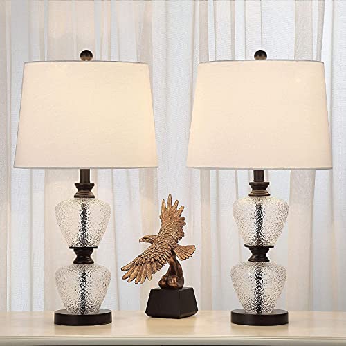 Maxax Traditional Table Lamps Set of 2, Glass Beside Lamp for Living Room Bedroom Office Family, Black Finish
