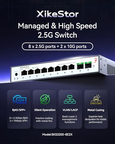 Image of 10-Port 2.5G Web Managed Ethernet Switch, Support LACP /VLAN /QoS /STP /IGMP, 2.5 Gigabit Network Switch, Metal Housing Fanless 2.5Gb Switch, Desktop /Wall-Mount