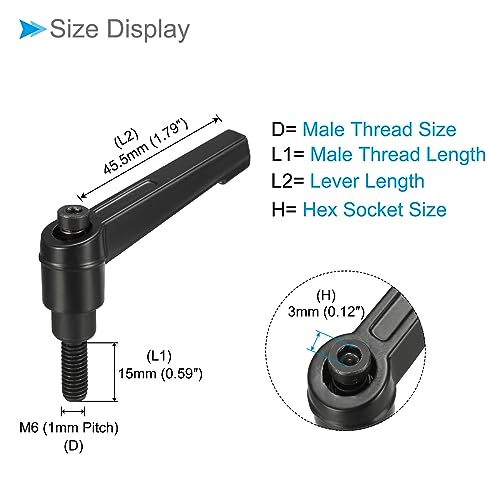Image of Clamping Lever Handles, M6 x 15mm Male Thread, Adjustable Quick Release Locking Rotating Bolt Knobs Black - (Applications: for Lathe Machinery), 1-Piece