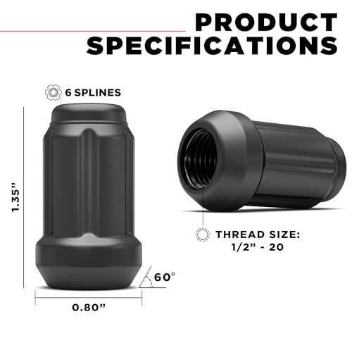 Image of White Knight 3804MBT-20AM 1 /2 inch-20 Matte Black 6 Spline Lug Nut with Key, 20 Pack (for AFTERMARKET Wheels with Smaller 0.80 inch Diameter Seating)