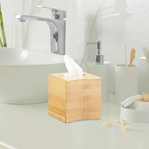 Relaxdays Kosmetiktücherbox quadratisch, Taschentuchbox Holz, Kosmetikbox Bambus, HxBxT: 15,5 x 14,5 x 14,5 cm, natur