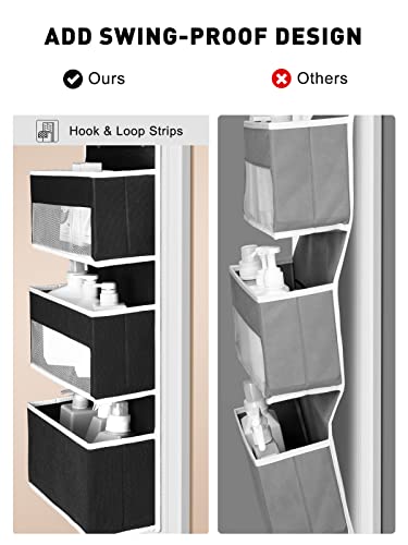 Image of Yecaye 6-Tier Over The Door Storage Organizer, Flexible 1 Split into 2 Swing-Proof Hanging Bathroom Organizer, Bedroom Organizers and Storage for Newborn Baby Essentials, Black