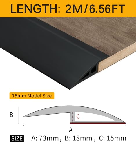 Self-Adhesive PVC Floor Transition Strip for Thresholds Under 15mm (6.56FT_Black)