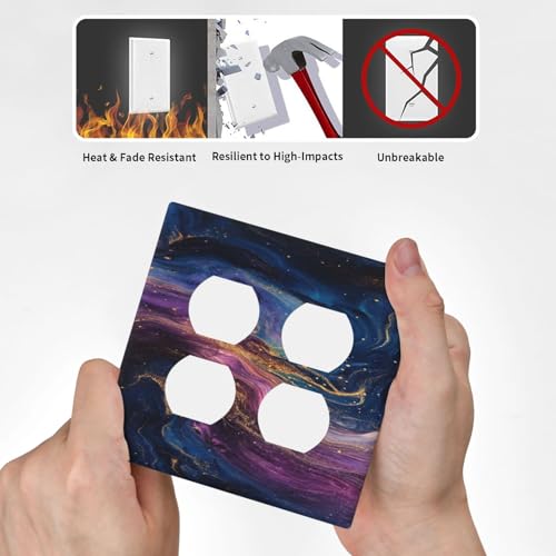 Decorative Outlet Covers Abstract Purple Blue Gold Marble Texture 2 Gang Wall Plate Cover Double Duplex Two Switch Light Switch Cover Plate Jumbo Dual Faceplate for Bathroom Decor