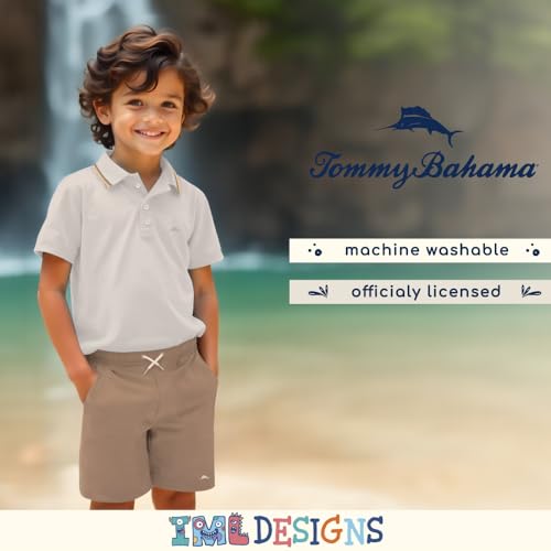Image of Tommy Bahama Boys Short Sleeve Classic Polo Shirt & Elastic Waist Shorts Set, Casual 2-Piece Back to School Outfit for Kids
