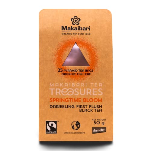 Image of Makaibari Tea Treasures Springtime Bloom 25 Tea Bags (50 g) First Flush Black Tea Bags | USDA Organic Certified Darjeeling Black Tea | Single Estate Loose Leaf Tea | Since 1859 | 25 Cups