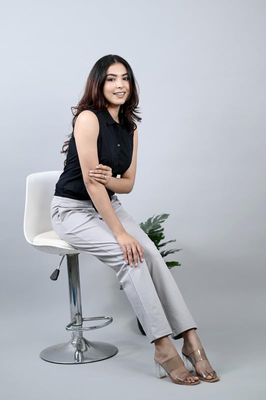 Image of Mlada Straight Fit Cigarette Pencil Pants Elastic Waist Band Mid High Waist Formal Office Trousers for Women, Pockets for Travel Stretch Cotton Knit Full Length Regular /Plus Size