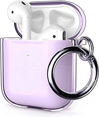 ULAK Cover per AirPods Trasparente, Progettata Morbida TPU Antiurto Accessori Portachiavi Custodia Compatibile con Apple AirPod 2 1 generazione di ricarica, Viola Chiaro