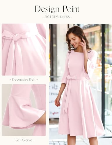 Image of HomRain Women's Church Dresses Modest Bell Sleeve Wedding Guest Cocktail Tea Party Vintage Evening Dress