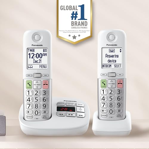 Image of Panasonic Cordless Phone, Easy to Use with Large Display and Big Buttons, Flashing Favorites Key, Built in Flashlight, Call Block, Volume Boost, Talking Caller ID, 2 Cordless Handsets - KX-TGU432W