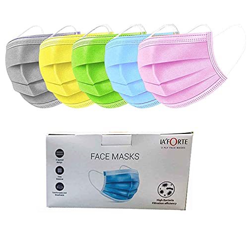 Image of La' Forte 3Ply Disposable Face Masks Multicolor Face Mask for Women and Men 3 Layer (100 Pcs Pack)