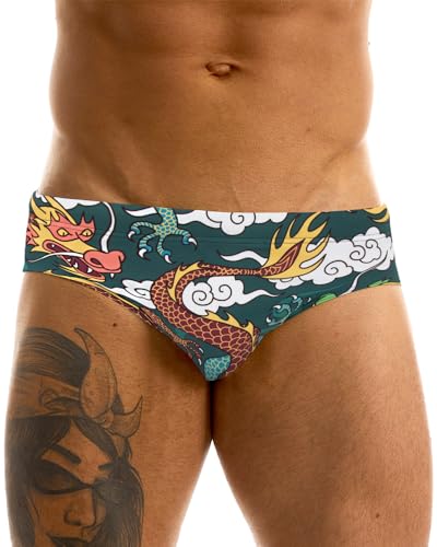 MIZOK Men’s Sexy Hot Print Bikini Swimwear Low Rise Swimsuit Fashion Quick Dry Swimming Briefs