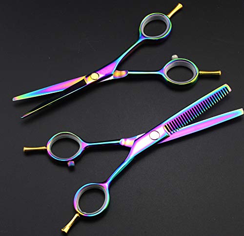 Forbici Professionali da 5，5 Pollici a Due Code， Forbici sfoltitrici Arcobaleno， Forbici da Barbiere， Set di Forbici per Parrucchieri，