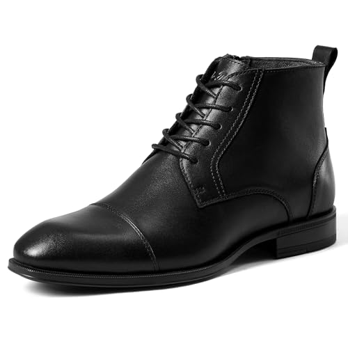 Image of Holy dove Men's Dress Boots Side Zipper Comfort Full-Grain Leather Business Office Cap Toe Oxford Short Ankle Boot