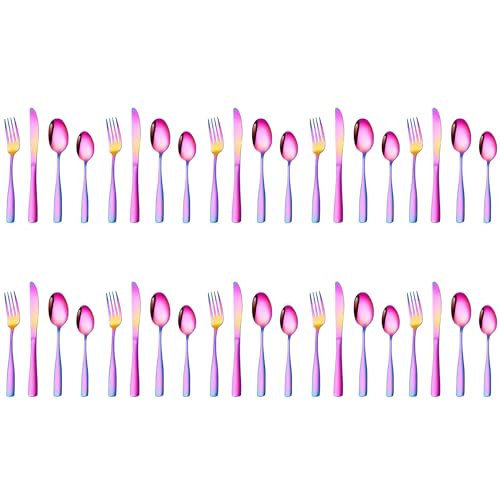 Image of aDai Rainbow Silverware Set, Satin Finish | 40-Piece Stainless Steel Flatware Set | Dishwasher Safe Kitchen Cutlery for Home, Restaurant & Gifting