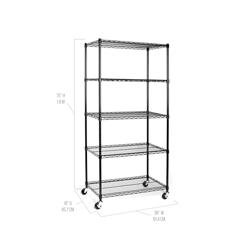 Seville Classics UltraDurable Heavy Duty NSF Solid Steel Wire Rack Storage Unit, Organizer for Garage, Warehouse, Office, Restaurant, Classroom, Kitchen, Black, 5-Tier Shelving, 36" W x 18" D by Seville Classics - Image 4