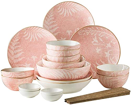 SdaryWare Juego de vajilla de 28 Piezas (Cuencos, Platos de Postre y platillos): vajilla Retro de Porcelana para Fiestas Familiares y restaurantes, Estilo japonés.