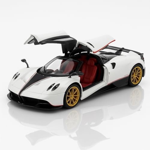 Image of Pagani Huayra Die-Cast Car - 1:32 Scale Alloy Model Supercar with Pull-Back Function, Lights & Sound, Openable Doors - Collectible Toy for Kids, Boys & Men (Color As Per Stock)