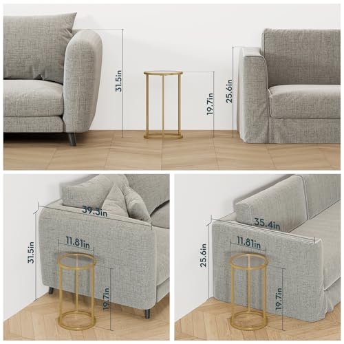 SAYGOER Round Side Table Small Gold End Table for Small Spaces 11.8" x 19.7" Narrow Couch Night Stand Modern Bedside Table for Living Room Bedroom, Easy Assembly