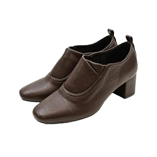[Vivian] 伸縮性のある履き口で脱着ラクチン!ブーティ レディース アンクル丈 5cm チャンキーヒール V6289AL ダークブラウン LL(25.0-25.5)