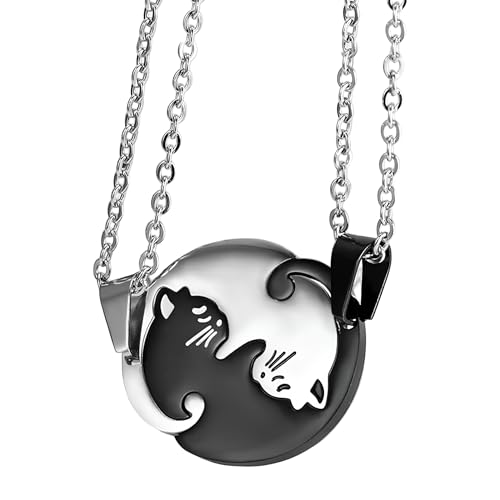 Collier de Chat Noir Assorti Argent 925 Bijoux de Chat Halloween pour Femme