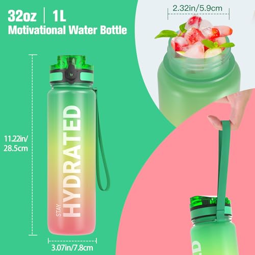 Image of Sahara Sailor Water Bottle 32 oz, Motivational Water Bottle with Times Reminder to Encourage Drinking, Small Leakproof BAP Free Tritan Water Jug for Sports at School Gym, Come with Cleaning Brush (Mac)