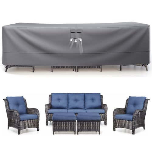 Patio Furniture Covers for 5 Pieces Set - Waterproof 600D Oxford Fabric Cover for 5 PCS Outdoor Sets Wicker Metal Couch Rocking Glider Swivel Chairs Ottomans Sectional Sofa Dining Chair – L/Space Grey -  Pugire