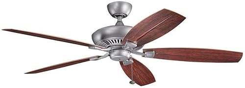 KICHLER 310193WSP Montaje sobresaliente, ventilador de techo de 5 aspas de nuez, imagen, 60"