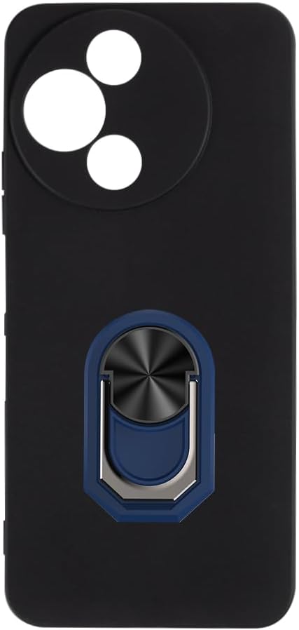 Flexible Case + Ring Holder Compatible with TCL NXTpaper 5G Junior Phone Shockproof Cover & Magnetic Mecha Style Finger Grip Kickstand (Black+BlueRing)